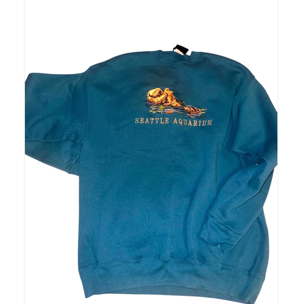 Vintage Seattle Aquarium Teal Sweater size Large